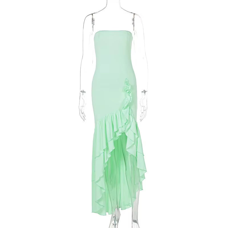 Sexy Ruffles Club Party Dress Women 2024 Summer Elegant High Split Bodycon Maxi Long Dresses off Shoulder Backless Robe